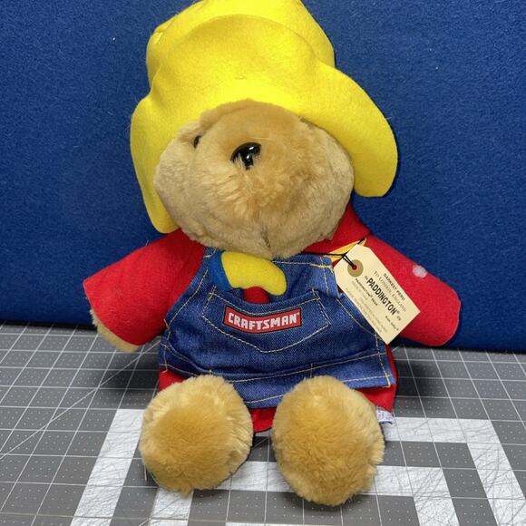 Paddington Bear Plush 15" Craftsman Denim Overall Hammer Sears Yellow Red Blue - Picture 1 of 6